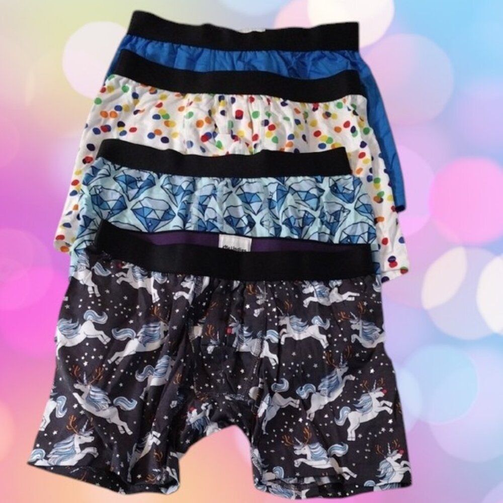 Brand New Me Undies Colorful Patterns Boxer Briefs Set Bundle of 4 Size Small.